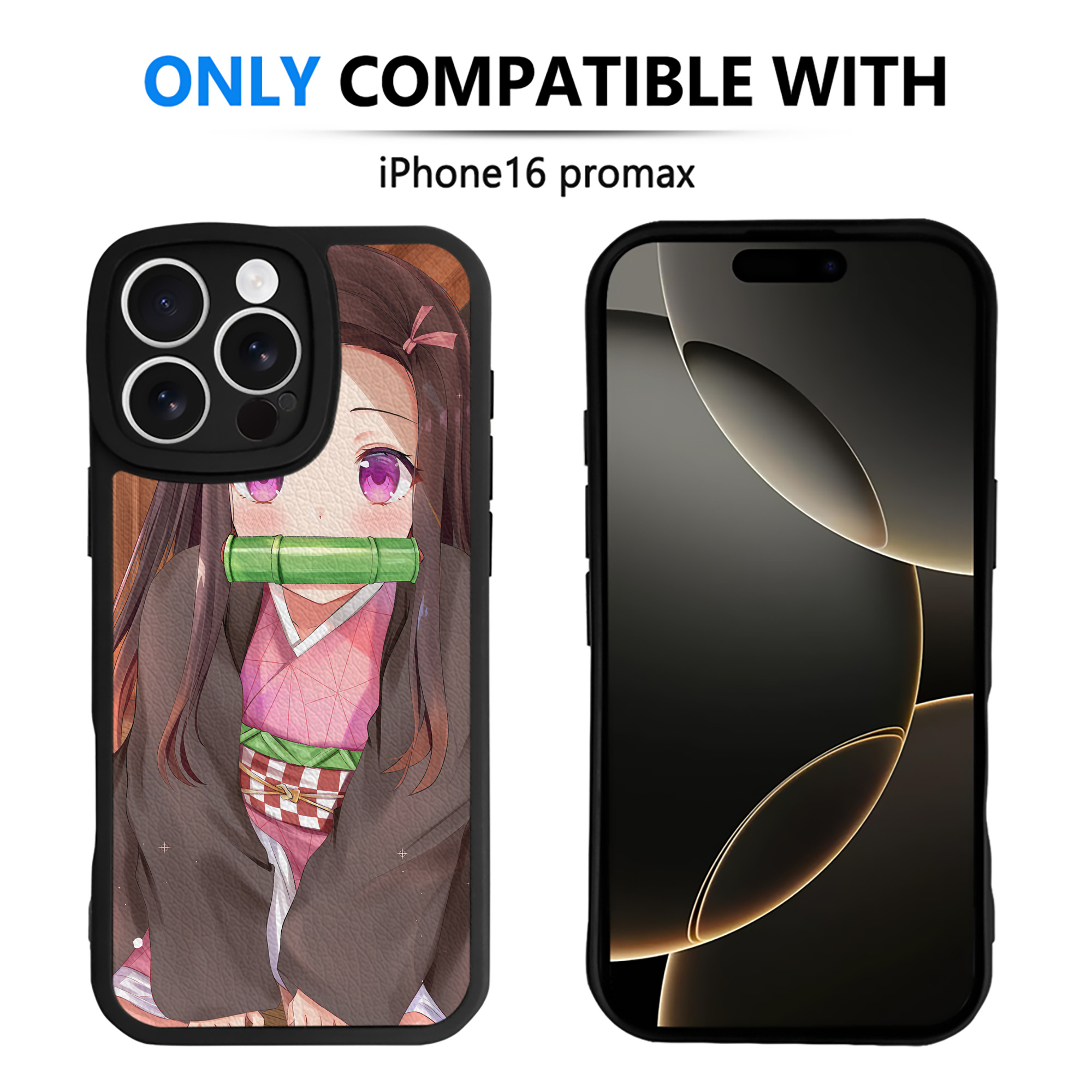 （画像用） 鬼滅の刃（きめつのやいば）竈門 禰󠄀豆子／かまど ねずこ Kamado Nezuko 【iPhone 16シリーズ対応】シリコンスマホケース（レザー調） 材質：シリコン
